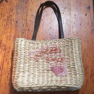 Vintage Seagrass Purse with Peacock